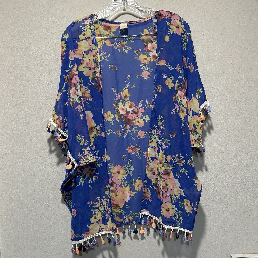 Womens Kimono Small Floral Beach Swimsuit Cover Tassel Resort Cruise Bright USA